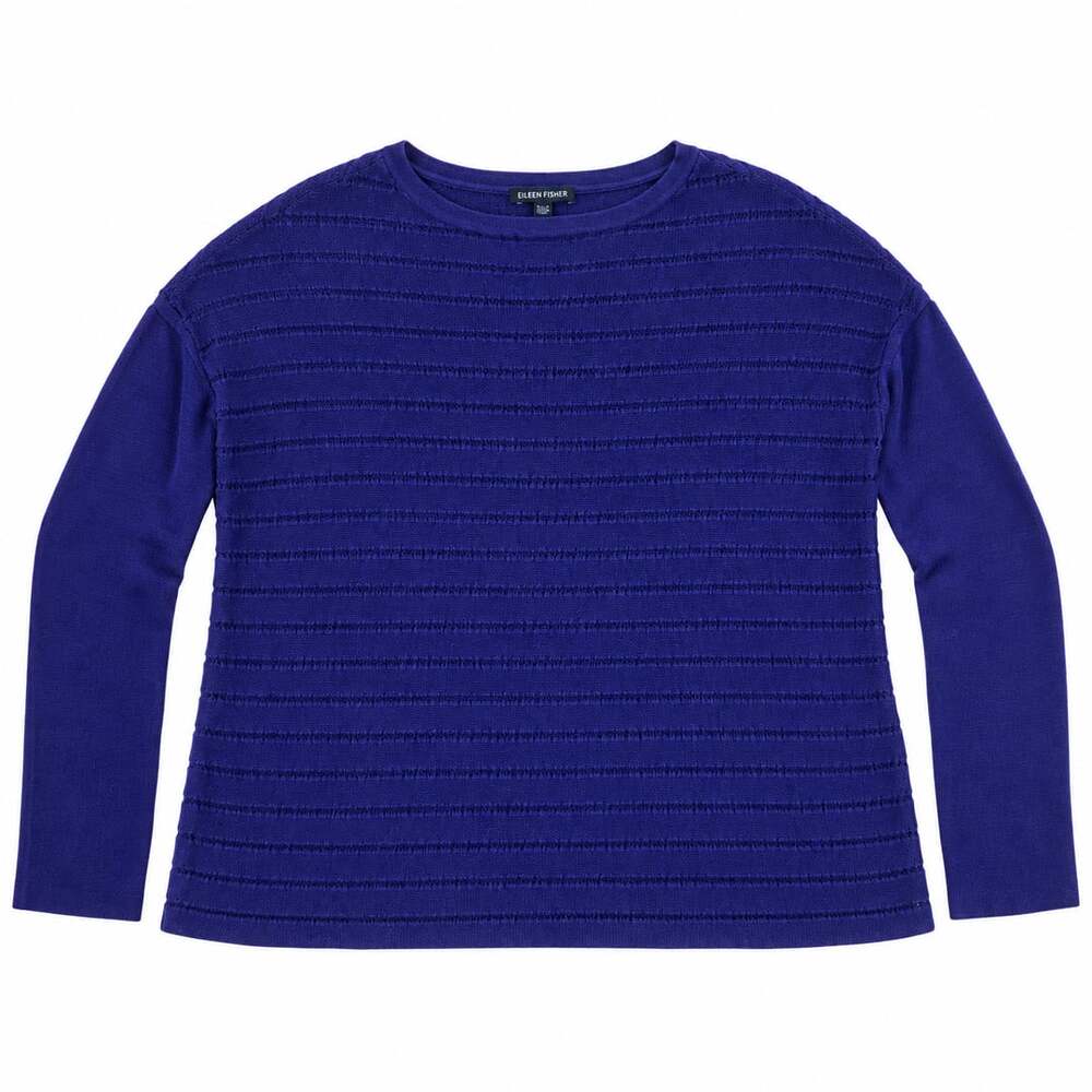 Eileen Fisher Sweater Size M Purple Textured Knit Boxy Long Sleeve Pullover
